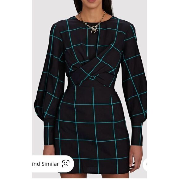 Staud Mini Crosshill Dress In Black Green Windowpane NWOT Size Large - Picture 3 of 8